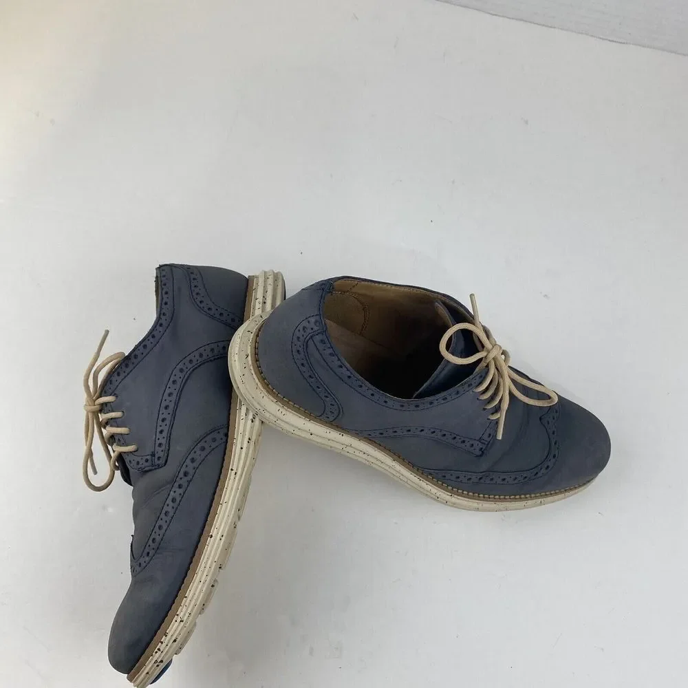 Cole Haan Lunargrand Suede Wingtip Oxford Shoes Blue Gray Men's Size‎ 9 Used